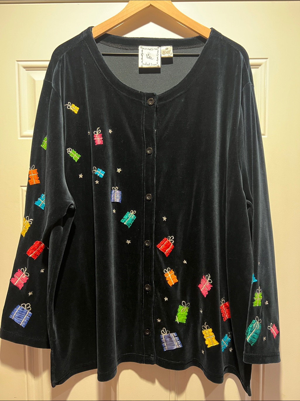 Vintage Michael Simon Christmas Cardigan Colorful Embroidered Size: 2x